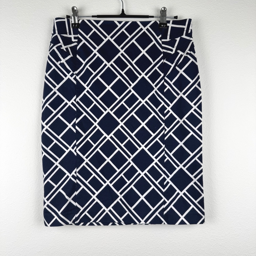 New York & Company Pencil Skirt Women 8 Navy Blue Excellent Preppy Office Chic